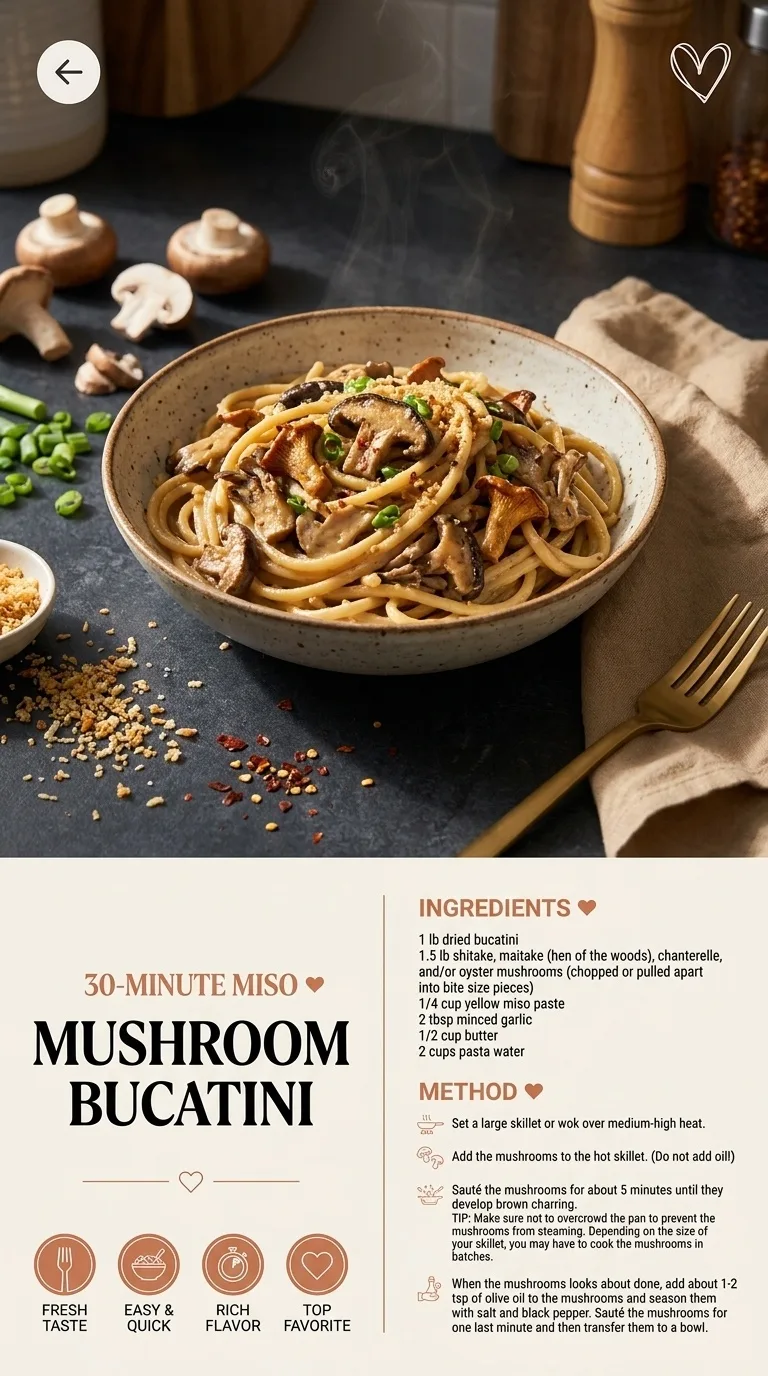 30-Minute Miso Mushroom Bucatini: A Quick Delight - Auf Pinterest merken