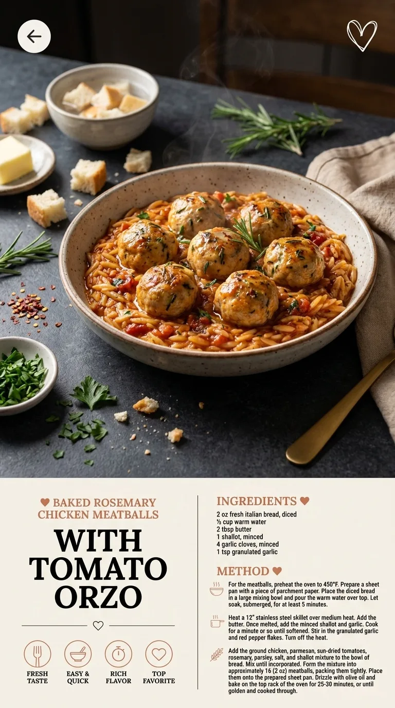 Baked Rosemary Chicken Meatballs with Tomato Orzo Recipe - Auf Pinterest merken