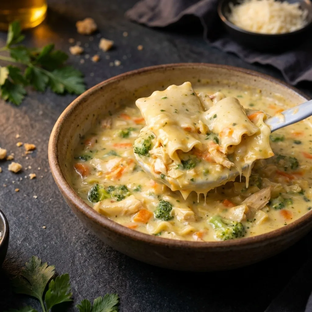 Broccoli Cheddar Lasagna Soup Without Heavy Cream Recipe