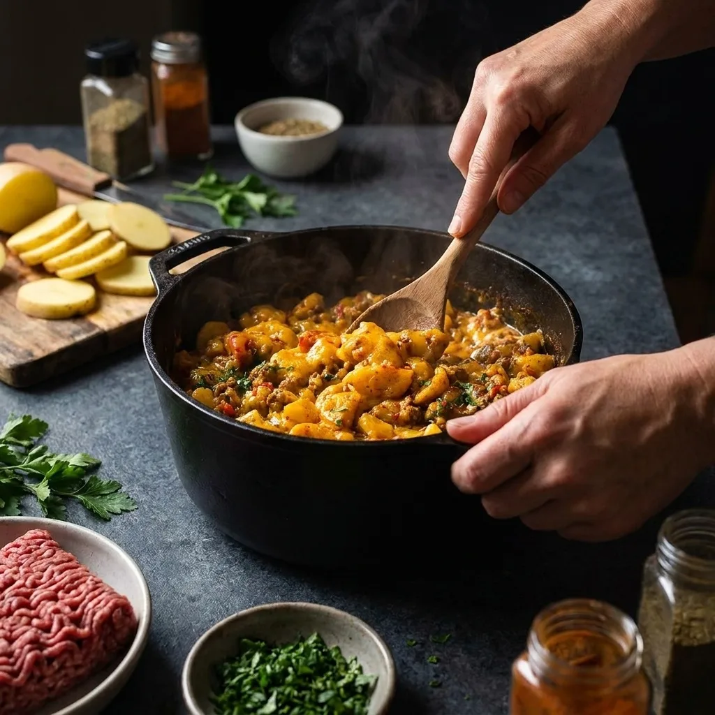 Cheesy One Pot Beef and Potatoes – Schritt 3 Cheesy One Pot Beef and Potatoes zubereiten: Schritt 3