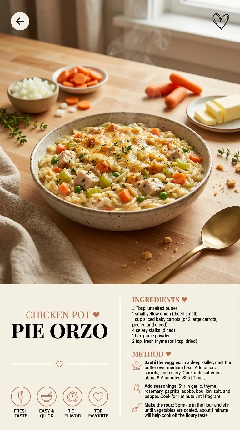 Chicken Pot Pie Orzo: Comfort Food with a Twist - Auf Pinterest merken