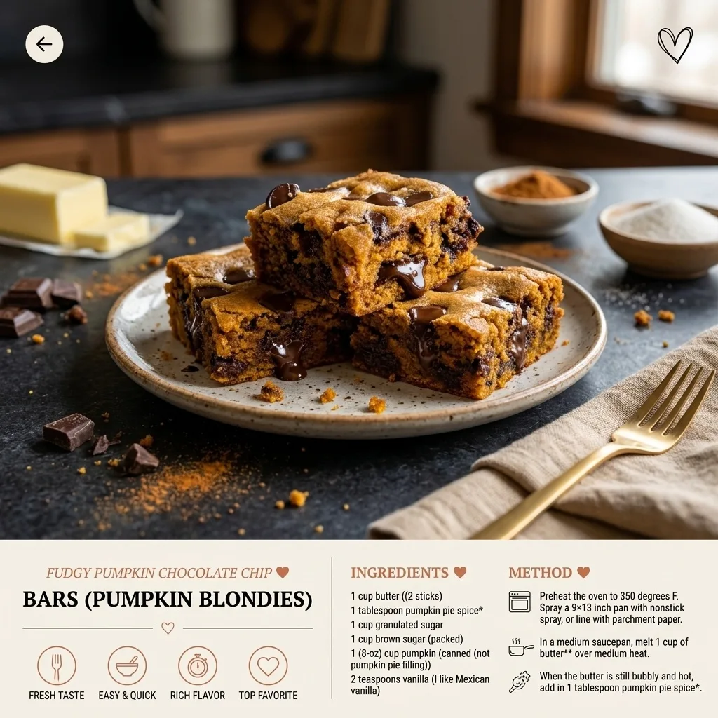 Fudgy Pumpkin Chocolate Chip Bars (Pumpkin Blondies) - Auf Pinterest merken