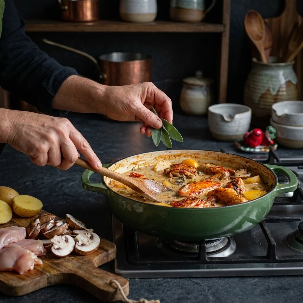 Herb Roasted Chicken in Creamy White Wine Sauce – Schritt 3 Herb Roasted Chicken in Creamy White Wine Sauce zubereiten: Schritt 3