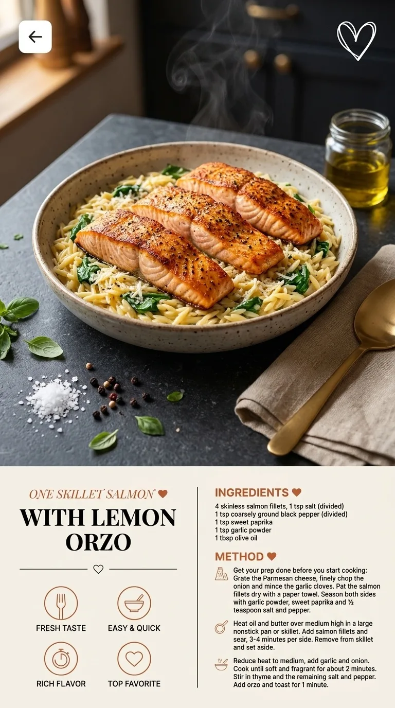 One Skillet Salmon with Lemon Orzo: A Flavorful Delight - Auf Pinterest merken