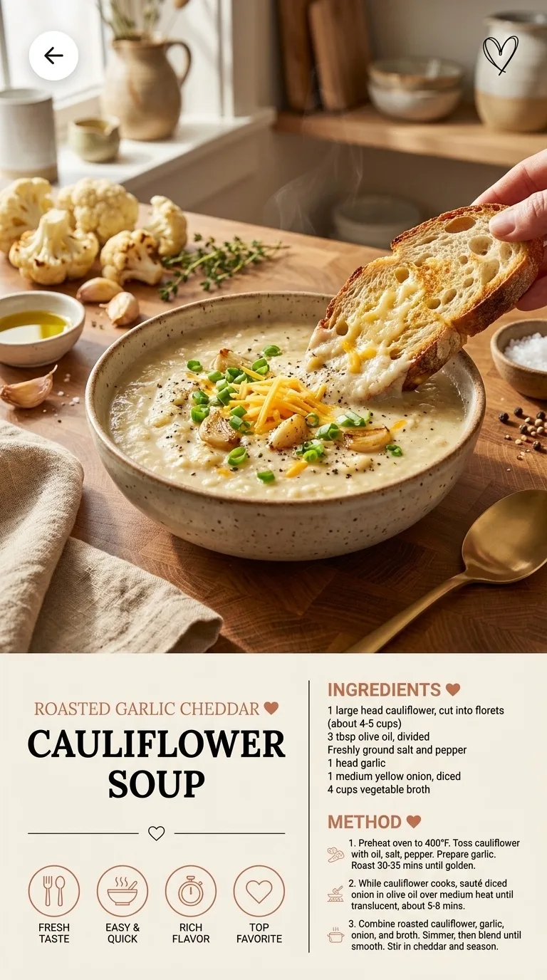 Roasted Garlic Cheddar Cauliflower Soup Recipe - Auf Pinterest merken